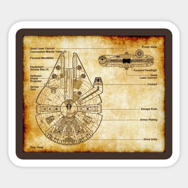 Handsome Smuggler's Ship Parchment Blueprint Sticker by Starbase79